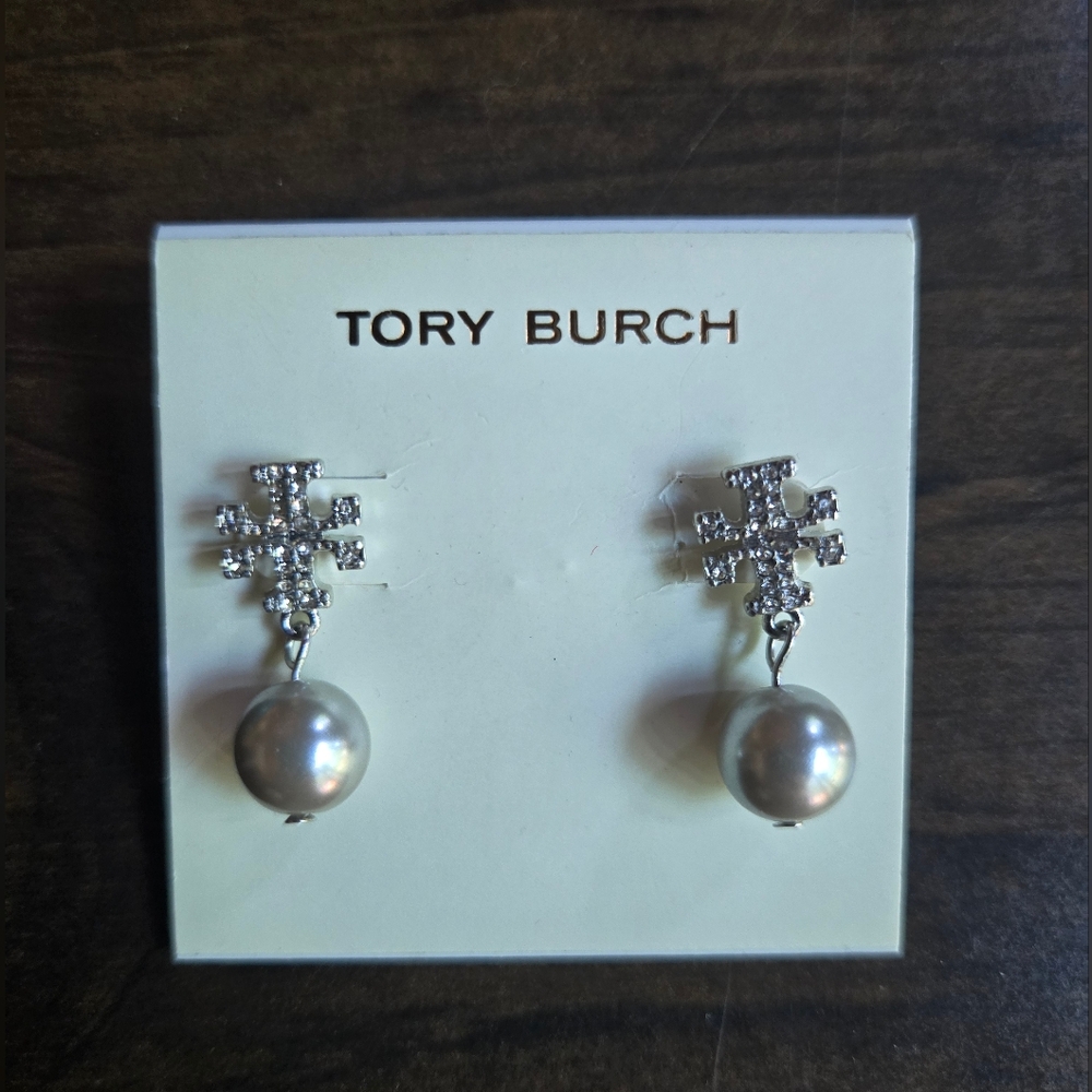 Tory Burch Silver and White Pearl Earrings